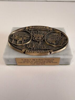 ⛽ Vintage Phillips 66 Safety Award Plaque 1988 Corporate Recognition Marble Base